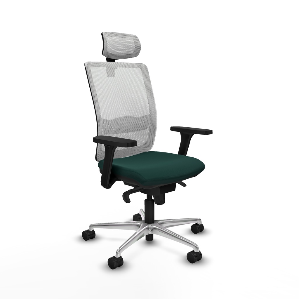 Haches sincro malla blanca similpiel verde botella brazos 3D base aluminio cabecero malla 2D ruedas 65mm nailon