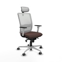 Haches sincro malla blanca similpiel marrón oscuro brazos blancos base aluminio cabecero malla 2D ruedas 65mm engomadas