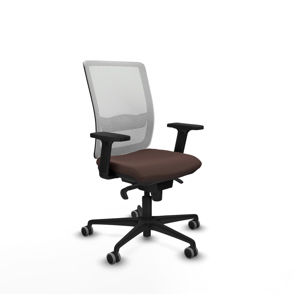 Haches sincro malla blanca similpiel marrón oscuro brazos 2D base nailon ruedas 65mm engomadas