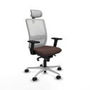 Haches sincro malla blanca similpiel marrón oscuro brazos 2D base aluminio cabecero malla 2D ruedas 65mm nailon