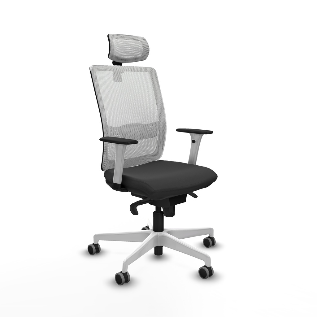 [395S4M2S600B1B026G2] Haches sincro malla blanca similpiel gris oscuro brazos blancos base blanca cabecero malla 2D ruedas 65mm engomadas