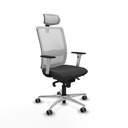 Haches sincro malla blanca similpiel gris oscuro brazos blancos base aluminio cabecero malla 2D ruedas 65mm engomadas