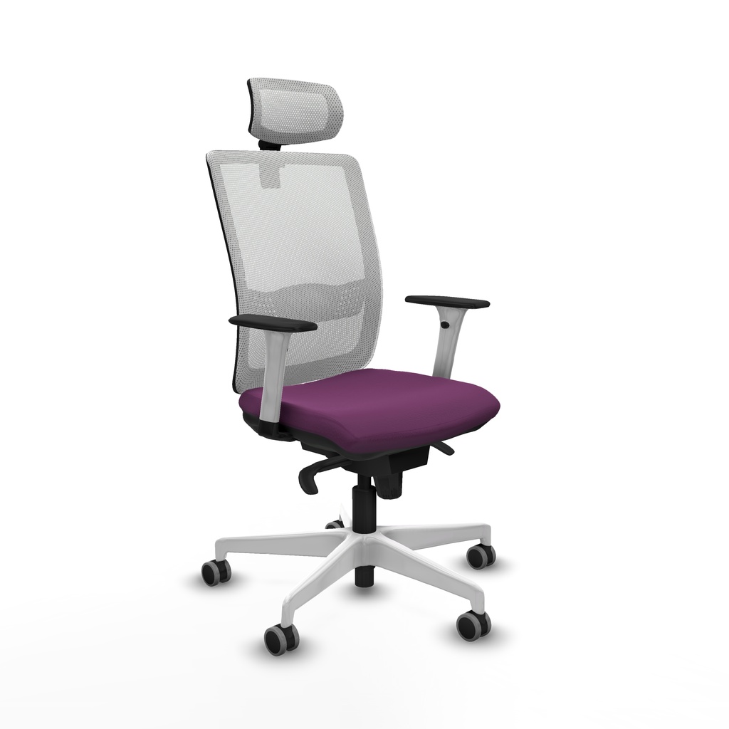 Haches sincro malla blanca similpiel morado brazos blancos base blanca cabecero malla 2D ruedas 65mm engomadas