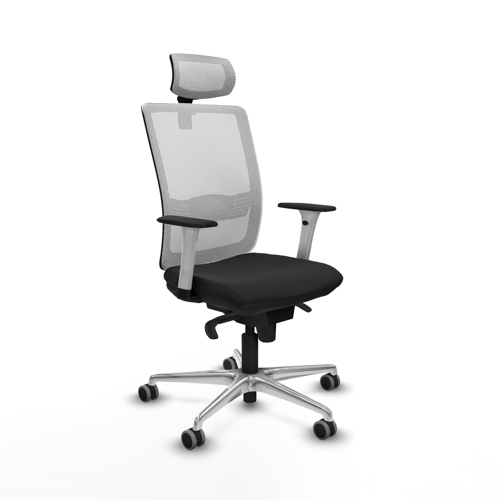 Haches sincro malla blanca similpiel negro brazos blancos base aluminio cabecero malla 2D ruedas 65mm engomadas