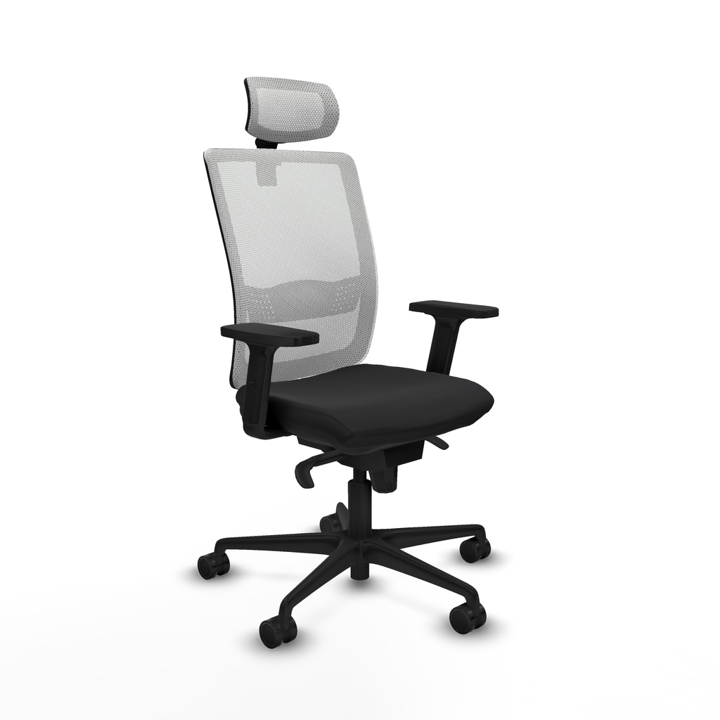 Haches sincro malla blanca similpiel negro brazos 2D base nailon cabecero malla 2D ruedas 65mm nailon