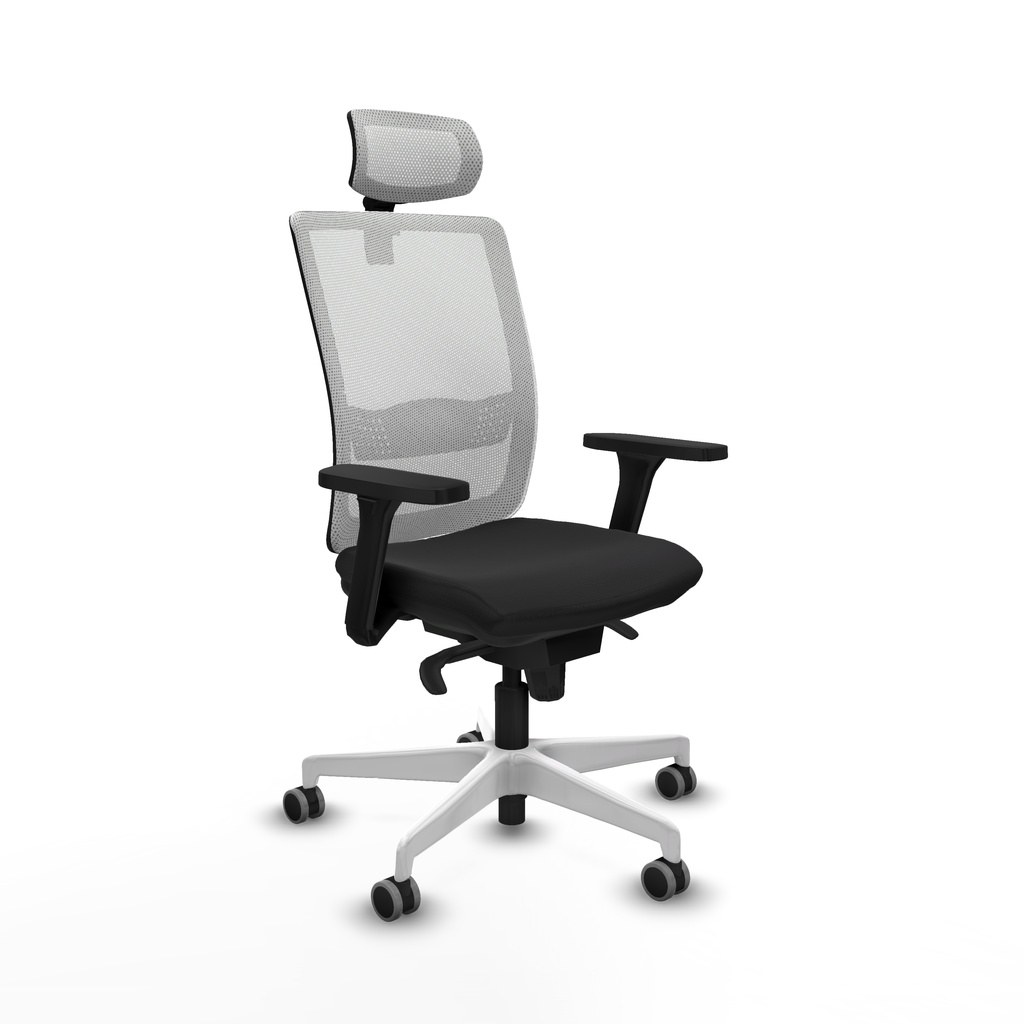 Haches sincro malla blanca similpiel negro brazos 3D base blanca cabecero malla 2D ruedas 65mm engomadas
