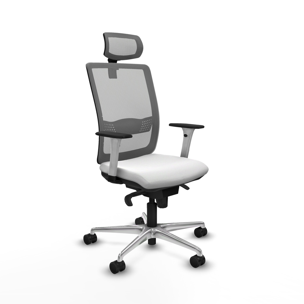 Haches sincro malla gris bali blanco brazos blancos base aluminio cabecero malla 2D ruedas 65mm nailon