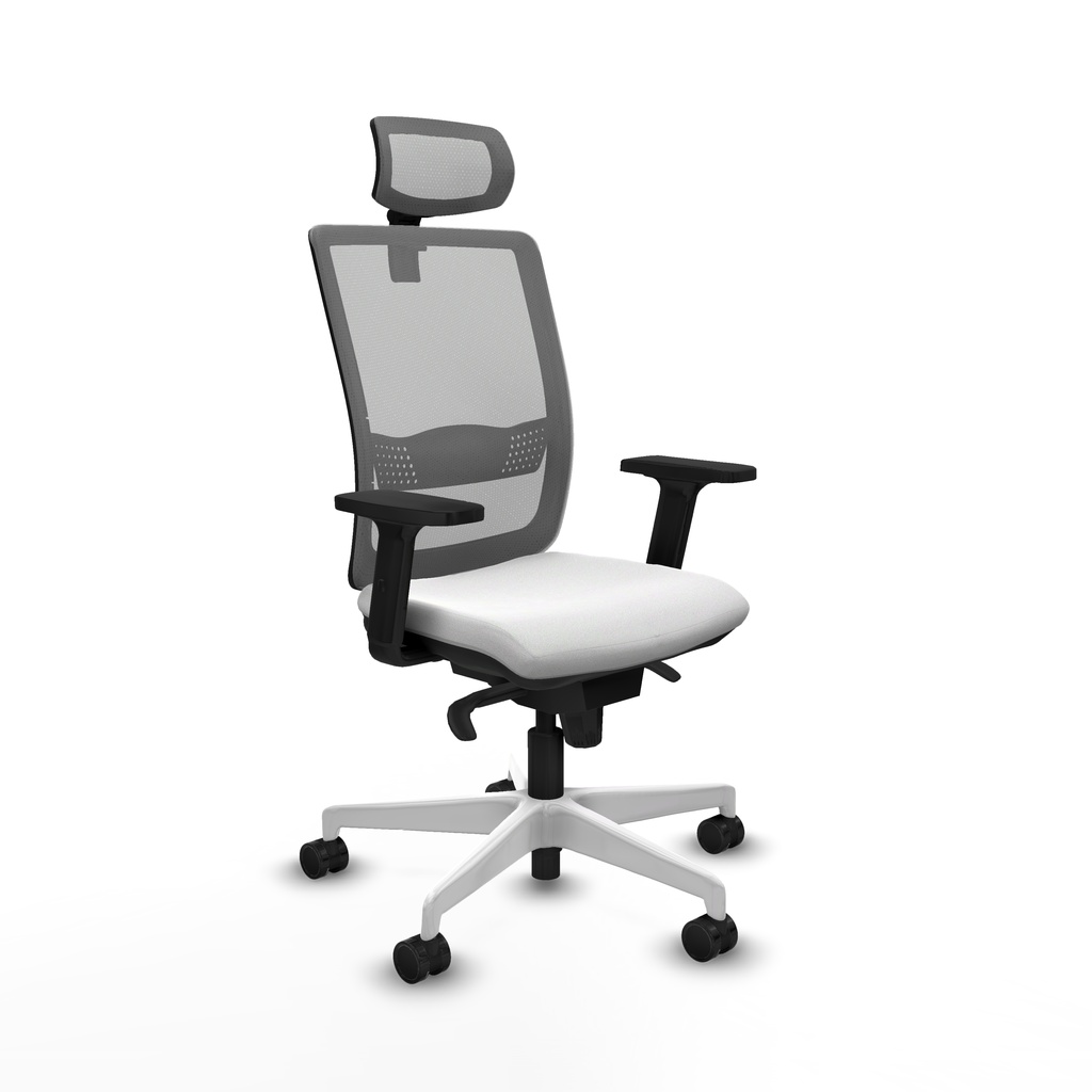 Haches sincro malla gris bali blanco brazos 2D base blanca cabecero malla 2D ruedas 65mm nailon