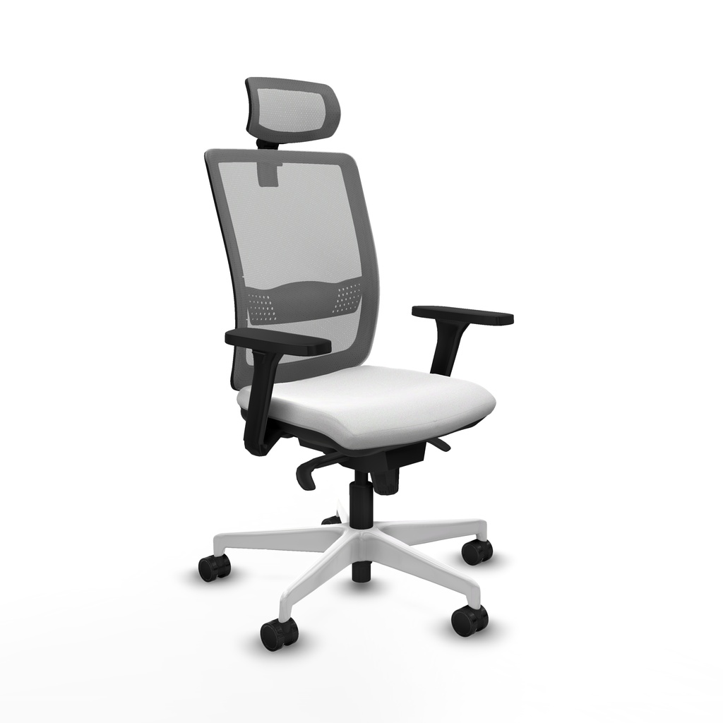 Haches sincro malla gris bali blanco brazos 3D base blanca cabecero malla 2D ruedas 65mm nailon