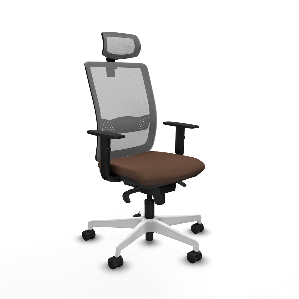 Haches sincro malla gris bali marrón oscuro brazos 1D base blanca cabecero malla 2D ruedas 65mm nailon