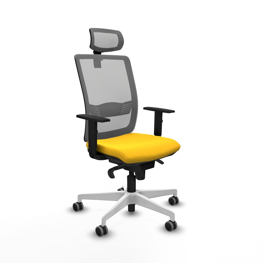 Haches sincro malla gris similpiel amarillo brazos 1D base blanca cabecero malla 2D ruedas 65mm engomadas
