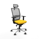Haches sincro malla gris similpiel amarillo brazos 1D base aluminio cabecero malla 2D ruedas 65mm engomadas