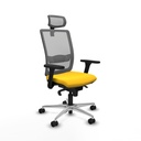 Haches sincro malla gris similpiel amarillo brazos 3D base aluminio cabecero malla 2D ruedas 65mm nailon