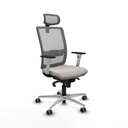 Haches sincro malla gris similpiel blanco brazos blancos base aluminio cabecero malla 2D ruedas 65mm engomadas
