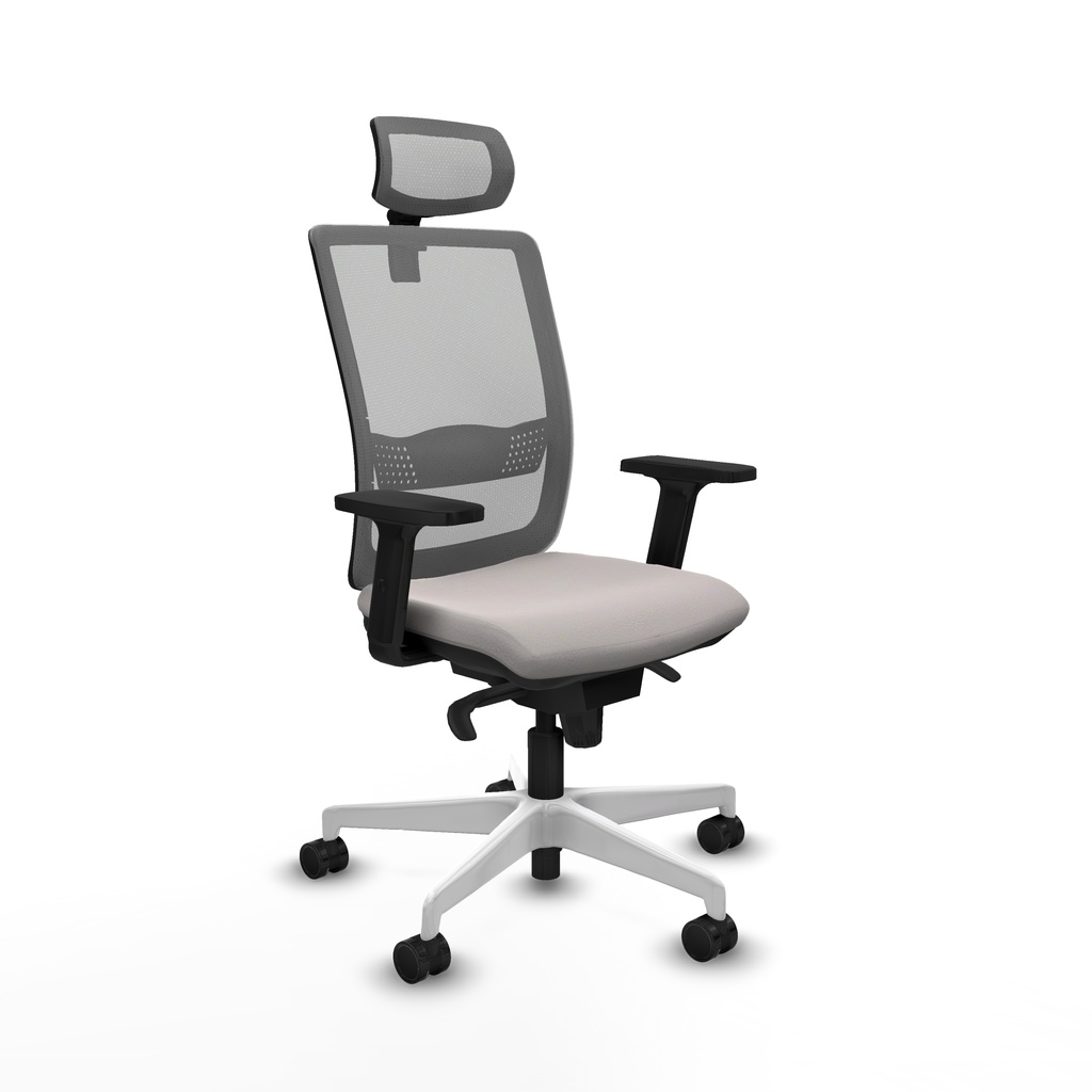 [395S4M3S10B2D026N2] Haches sincro malla gris similpiel blanco brazos 2D base blanca cabecero malla 2D ruedas 65mm nailon