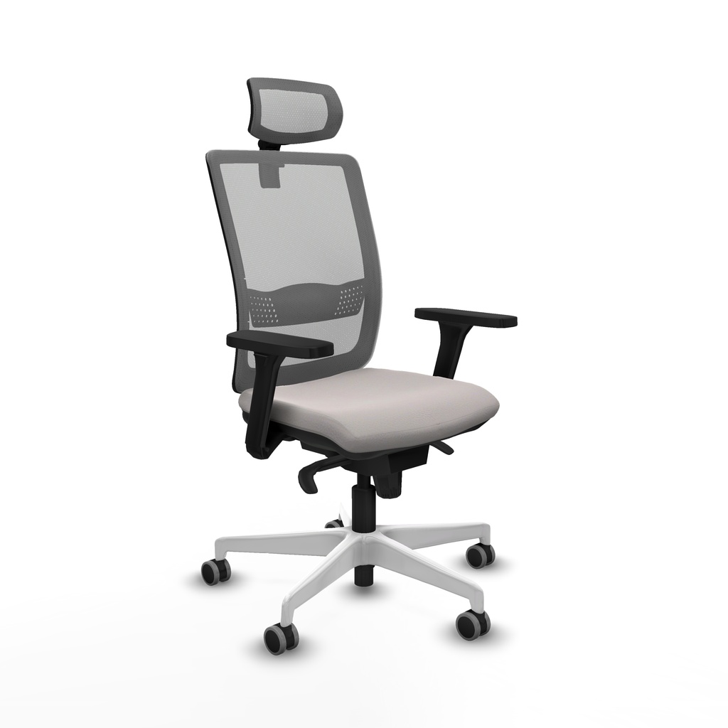 Haches sincro malla gris similpiel blanco brazos 3D base blanca cabecero malla 2D ruedas 65mm engomadas