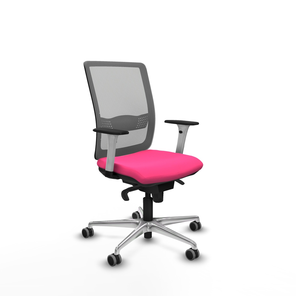 Haches sincro malla gris similpiel rosa brazos blancos base aluminio ruedas 65mm engomadas
