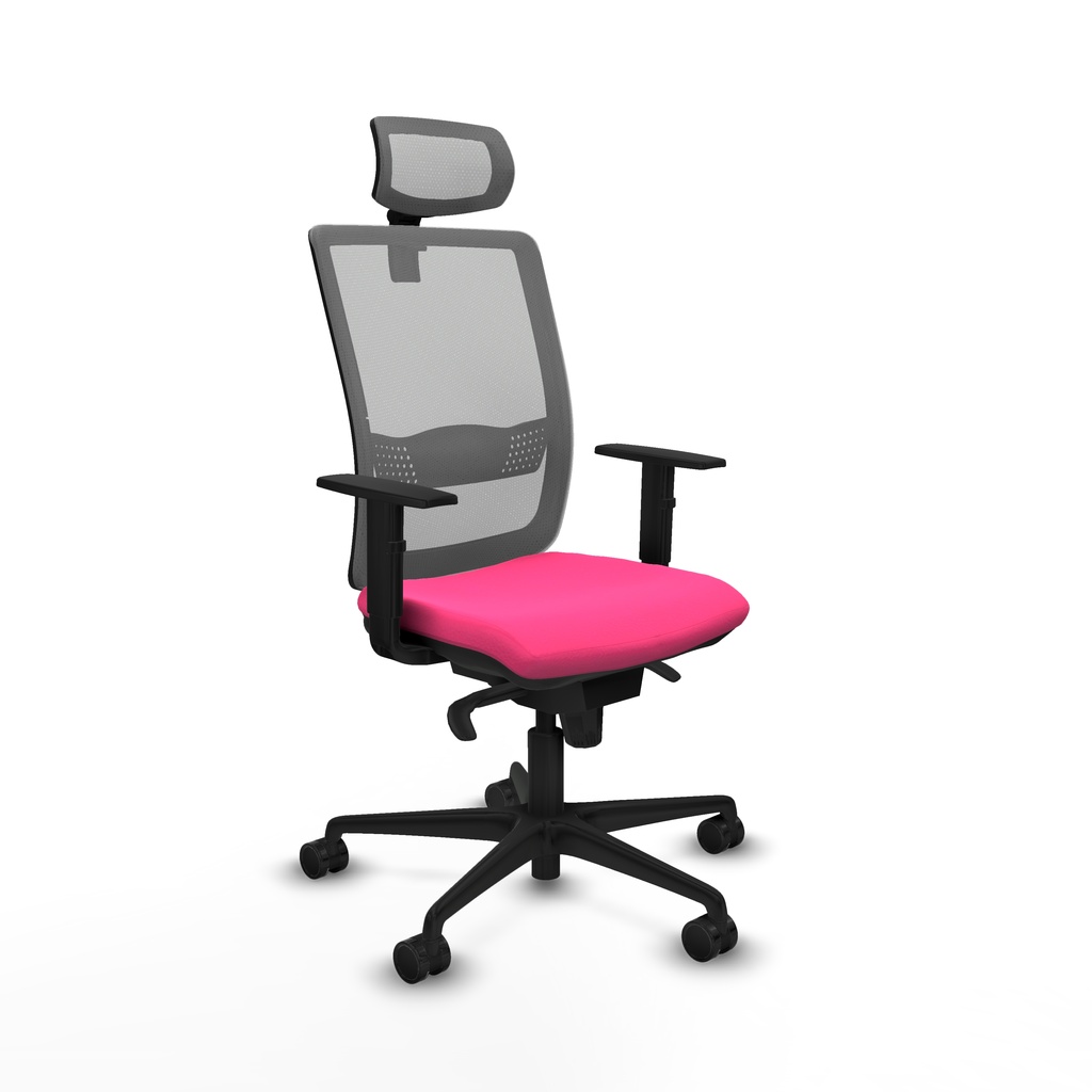 Haches sincro malla gris similpiel rosa brazos 1D base nailon cabecero malla 2D ruedas 65mm nailon