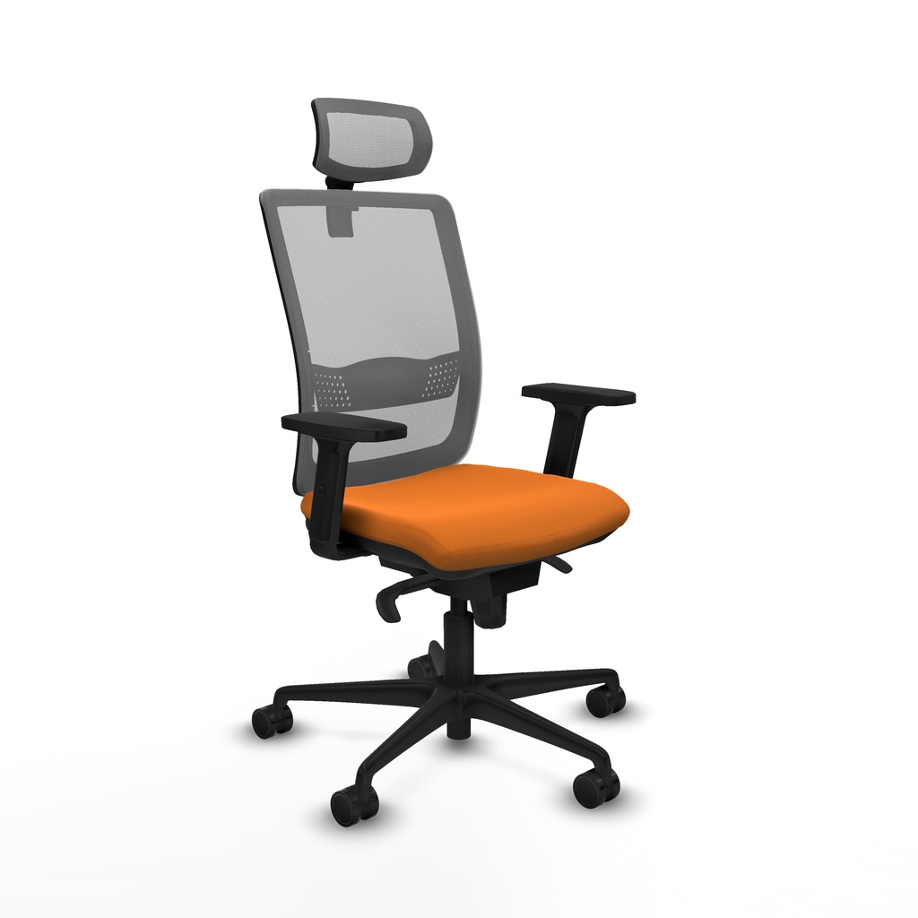 Haches sincro malla gris similpiel naranja brazos 2D base nailon cabecero malla 2D ruedas 65mm nailon