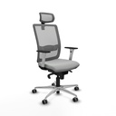 Haches sincro malla gris similpiel gris claro brazos blancos base aluminio cabecero malla 2D ruedas 65mm engomadas
