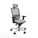 Haches sincro malla gris similpiel gris claro brazos 2D base blanca cabecero malla 2D ruedas 65mm nailon