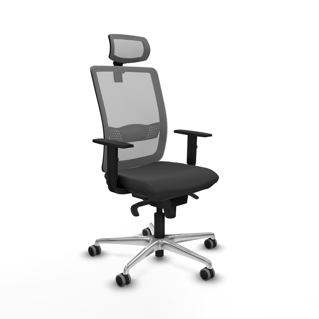 Haches sincro malla gris similpiel gris oscuro brazos 1D base aluminio cabecero malla 2D ruedas 65mm engomadas