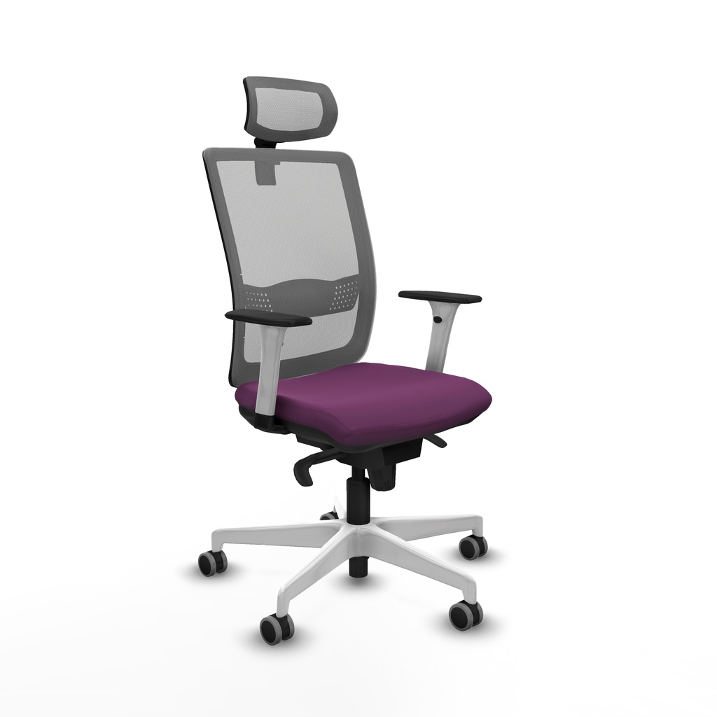 Haches sincro malla gris similpiel morado brazos blancos base blanca cabecero malla 2D ruedas 65mm engomadas