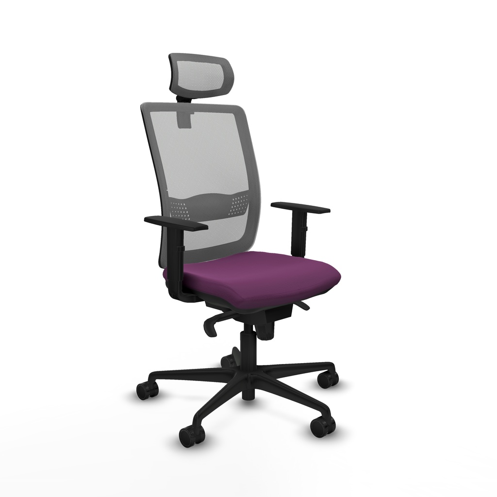 Haches sincro malla gris similpiel morado brazos 1D base nailon cabecero malla 2D ruedas 65mm nailon