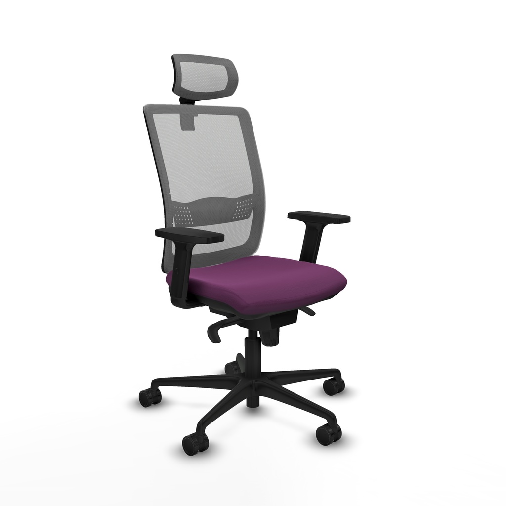 Haches sincro malla gris similpiel morado brazos 2D base nailon cabecero malla 2D ruedas 65mm nailon