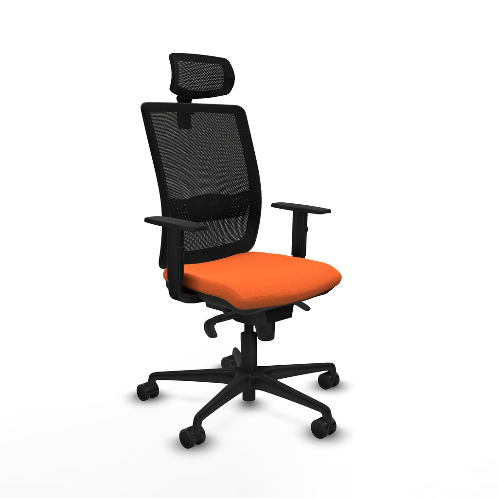 Haches sincro malla negra bali naranja brazos 1D base nailon cabecero malla 2D ruedas 65mm nailon