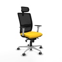 Haches sincro malla negra similpiel amarillo brazos blancos base aluminio cabecero malla 2D ruedas 65mm engomadas