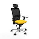 Haches sincro malla negra similpiel amarillo brazos 3D base aluminio cabecero malla 2D ruedas 65mm nailon