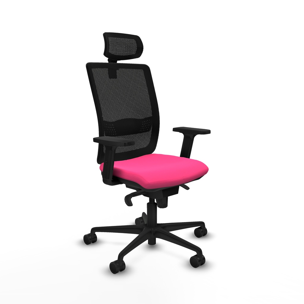 Haches sincro malla negra similpiel rosa brazos 2D base nailon cabecero malla 2D ruedas 65mm nailon