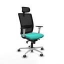 Haches sincro malla negra similpiel turquesa brazos blancos base aluminio cabecero malla 2D ruedas 65mm engomadas