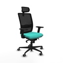 Haches sincro malla negra similpiel turquesa brazos 2D base nailon cabecero malla 2D ruedas 65mm engomadas