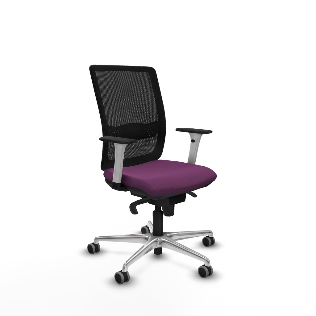 Haches sincro malla negra similpiel morado brazos blancos base aluminio ruedas 65mm engomadas