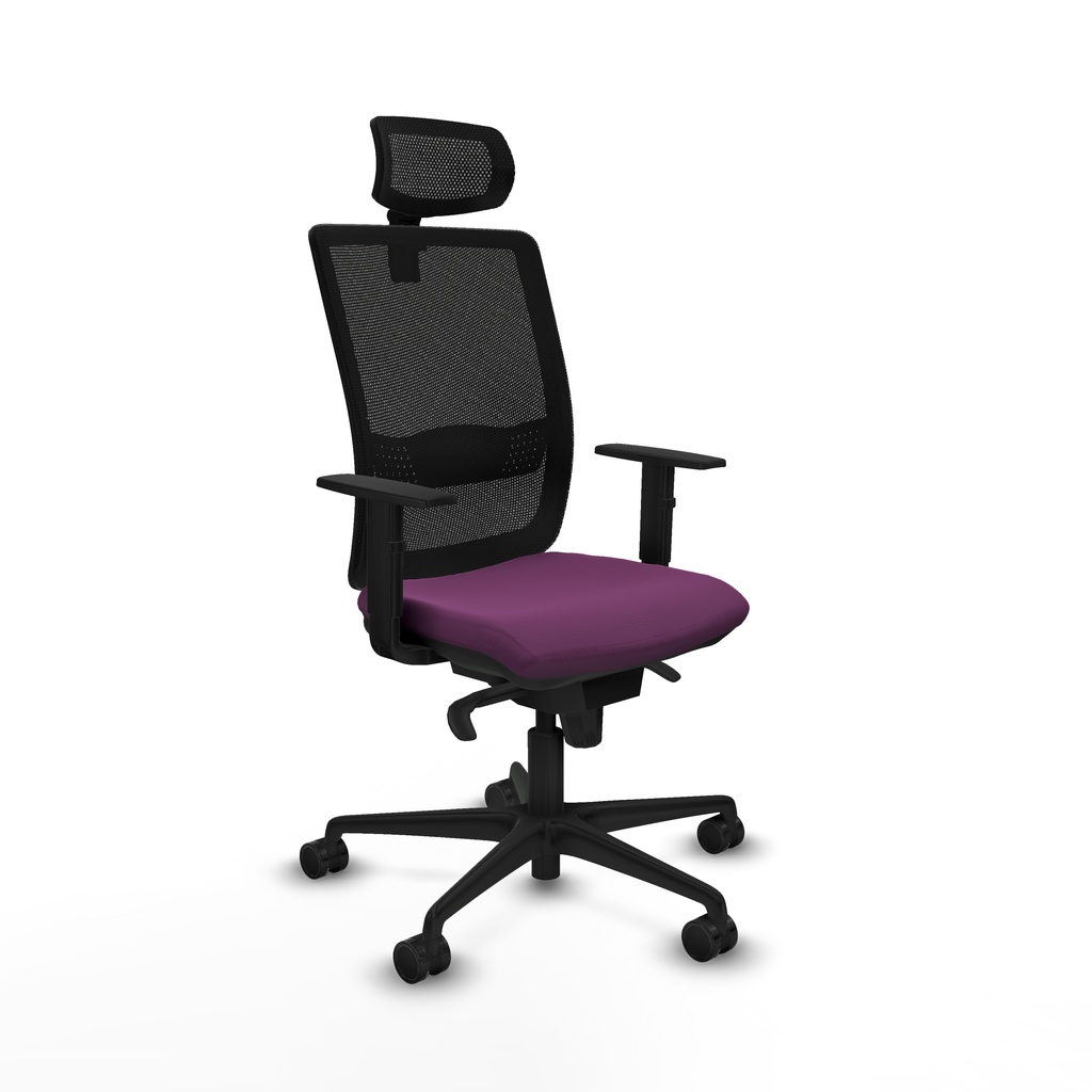 Haches sincro malla negra similpiel morado brazos 1D base nailon cabecero malla 2D ruedas 65mm nailon