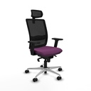 Haches sincro malla negra similpiel morado brazos 2D base aluminio cabecero malla 2D ruedas 65mm nailon