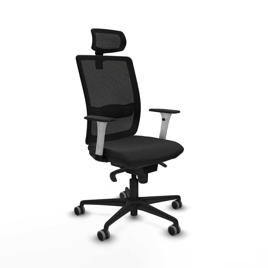 Haches sincro malla negra similpiel negro brazos blancos base nailon cabecero malla 2D ruedas 65mm engomadas