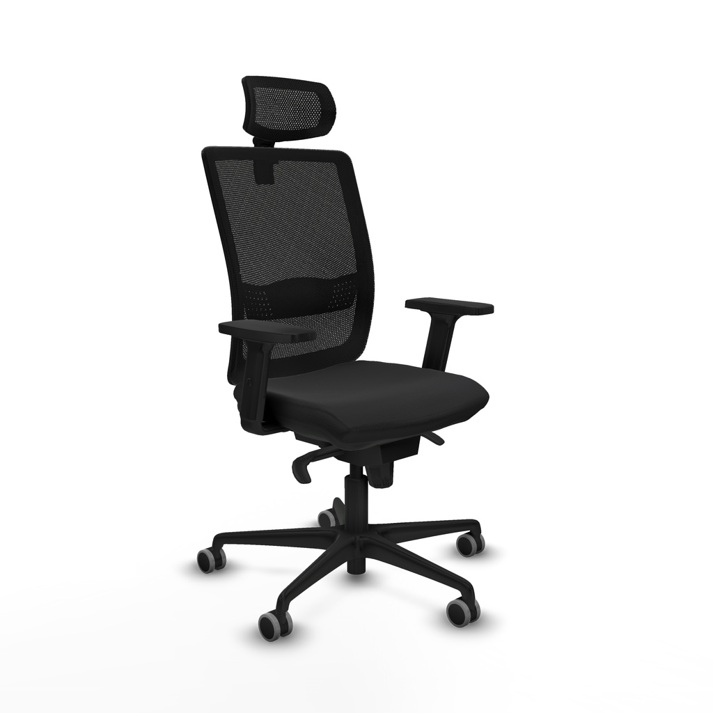 Haches sincro malla negra similpiel negro brazos 2D base nailon cabecero malla 2D ruedas 65mm engomadas