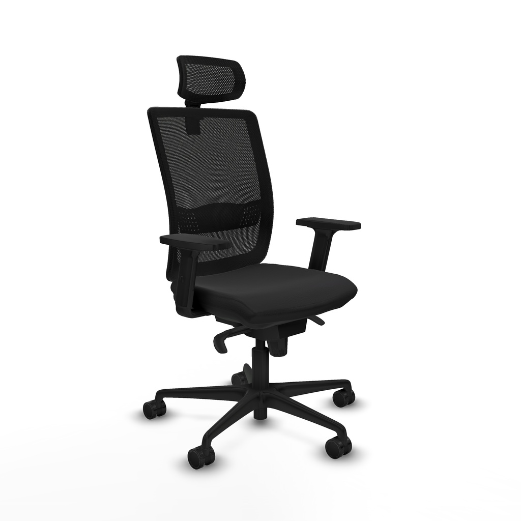 Haches sincro malla negra similpiel negro brazos 2D base nailon cabecero malla 2D ruedas 65mm nailon