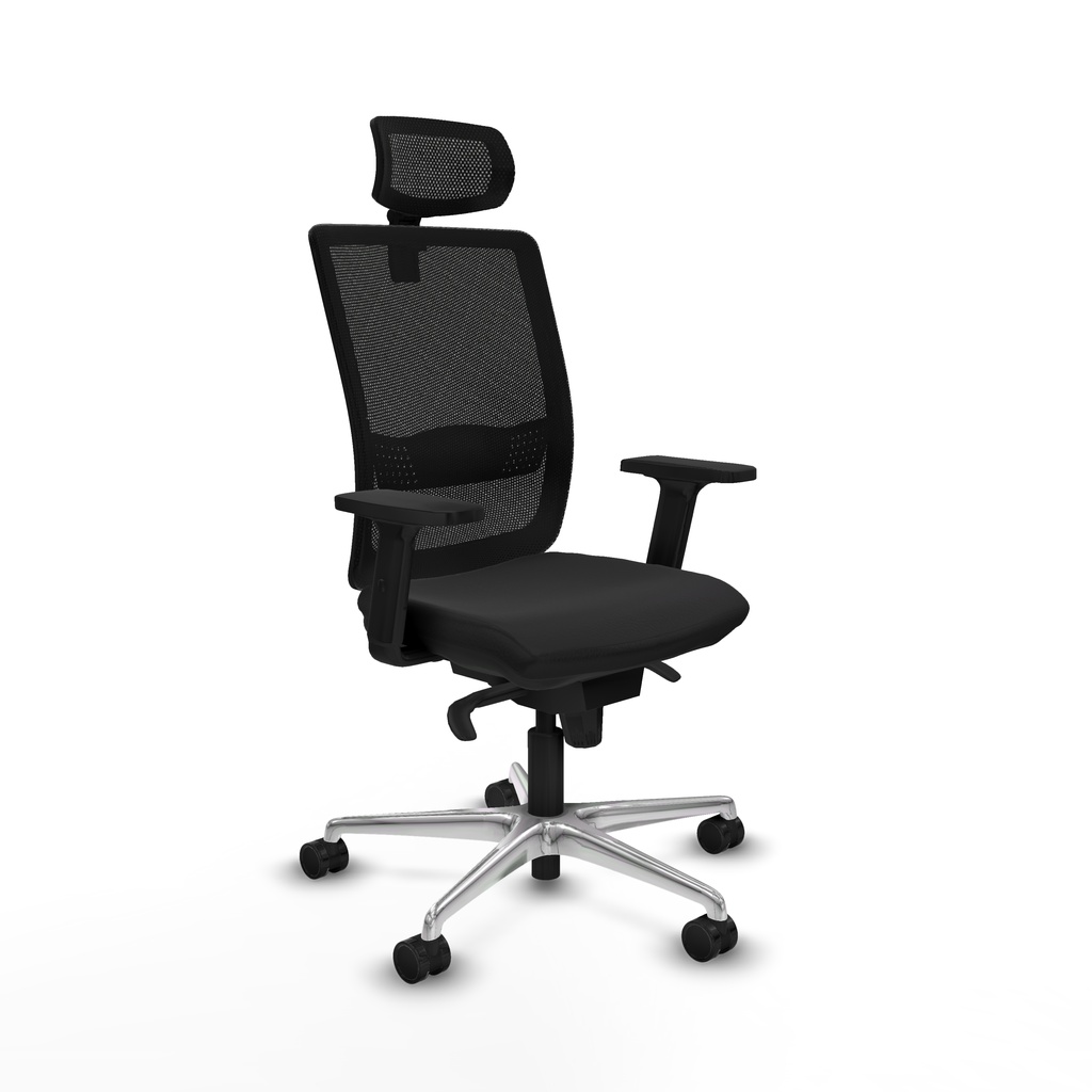 Haches sincro malla negra similpiel negro brazos 2D base aluminio cabecero malla 2D ruedas 65mm nailon