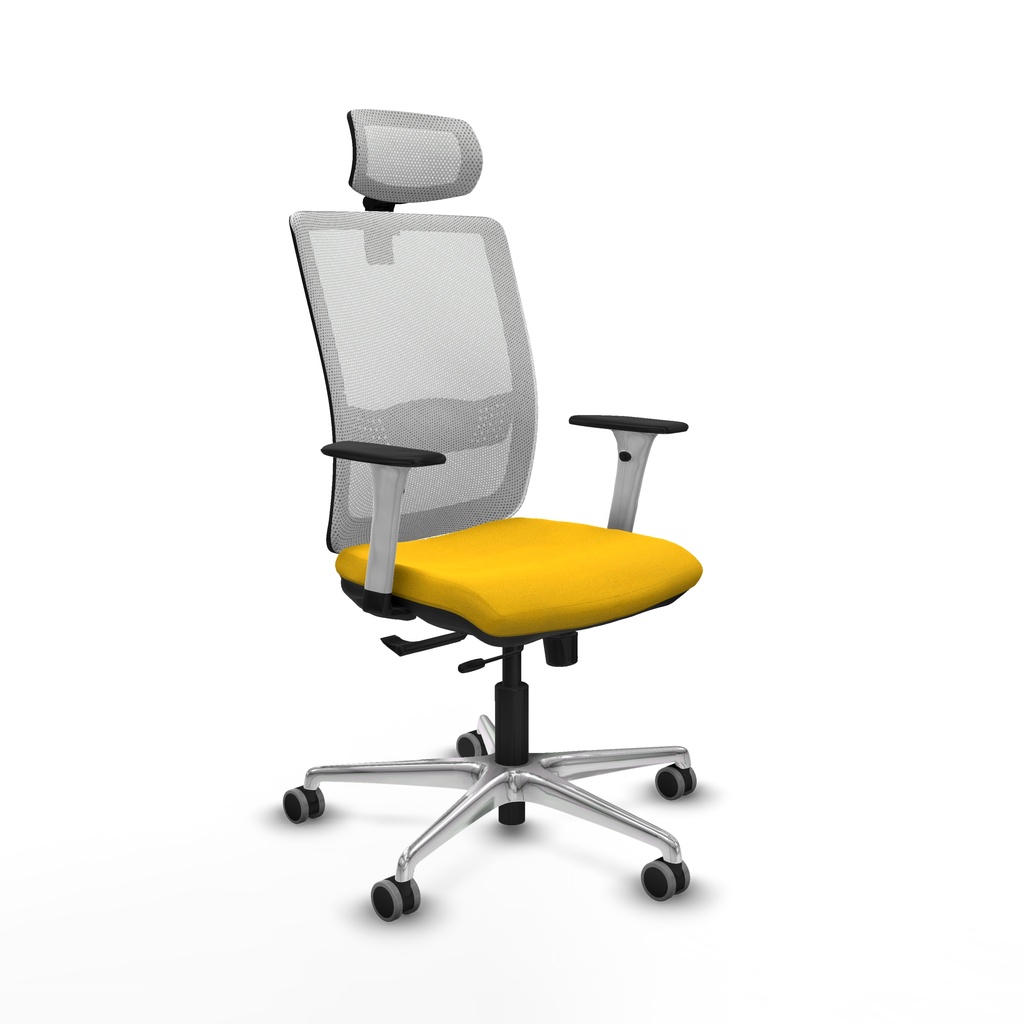 Haches traslack malla blanca bali amarillo brazos blancos base aluminio cabecero malla 2D ruedas 65mm engomadas