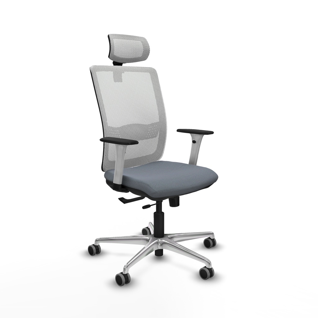 Haches traslack malla blanca bali gris brazos blancos base aluminio cabecero malla 2D ruedas 65mm engomadas