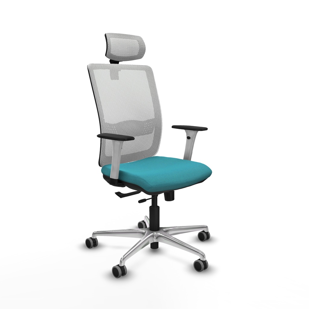 Haches traslack malla blanca bali turquesa brazos blancos base aluminio cabecero malla 2D ruedas 65mm engomadas