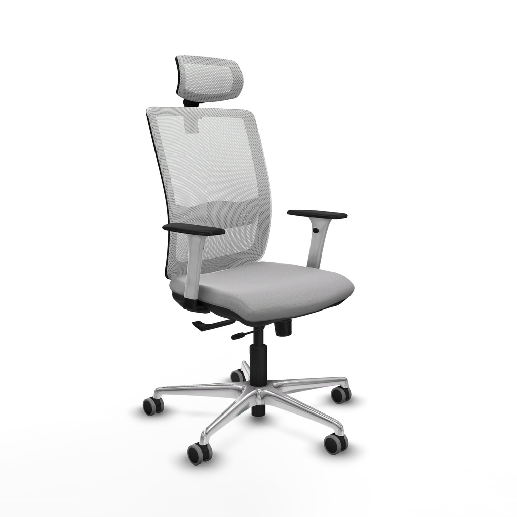 Haches traslack malla blanca bali gris claro brazos blancos base aluminio cabecero malla 2D ruedas 65mm engomadas