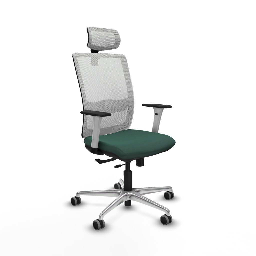 Haches traslack malla blanca bali verde botella brazos blancos base aluminio cabecero malla 2D ruedas 65mm engomadas