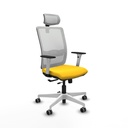 Haches traslack malla blanca similpiel amarillo brazos blancos base blanca cabecero malla 2D ruedas 65mm engomadas