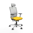 Haches traslack malla blanca similpiel amarillo brazos blancos base aluminio cabecero malla 2D ruedas 65mm engomadas