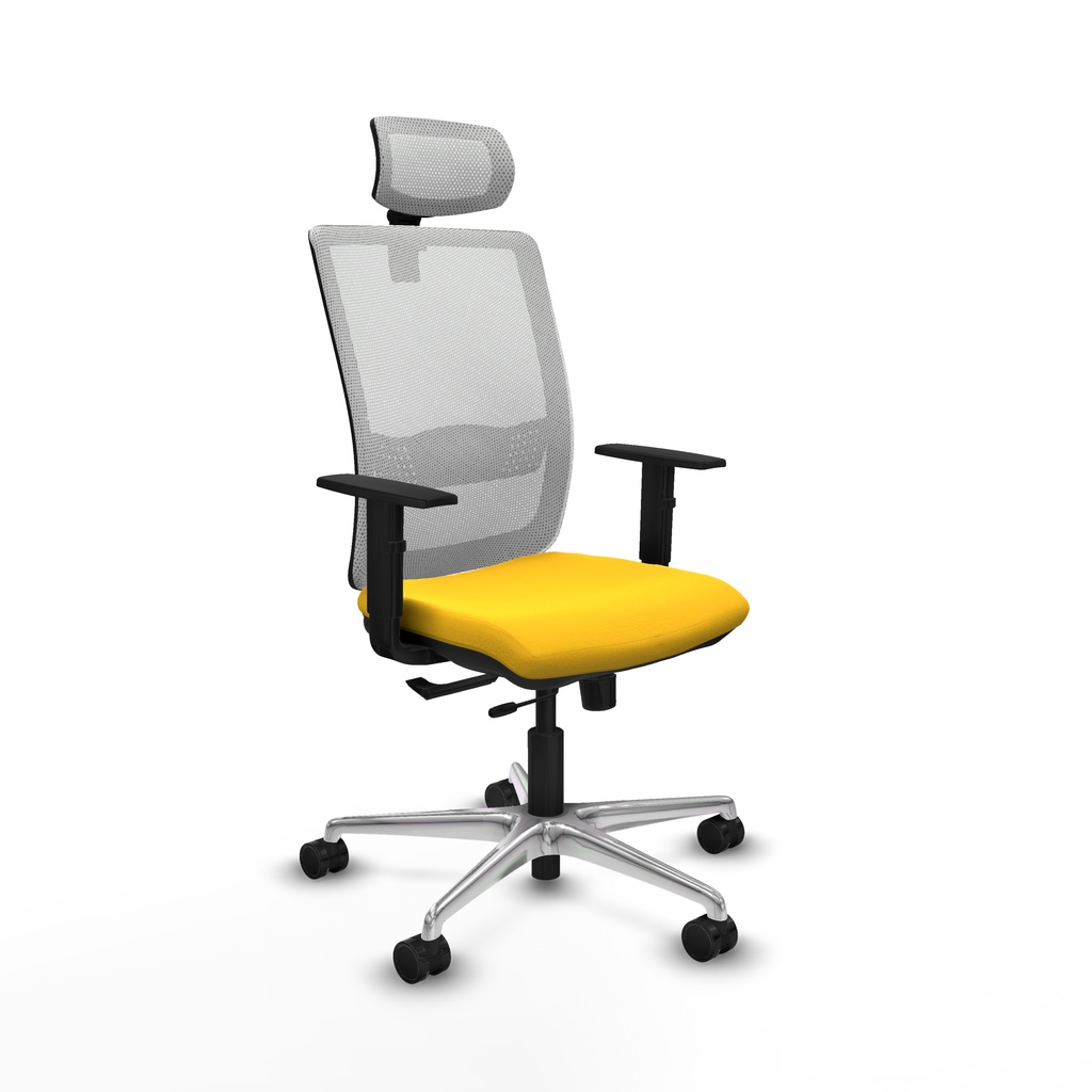 Haches traslack malla blanca similpiel amarillo brazos 1D base aluminio cabecero malla 2D ruedas 65mm nailon